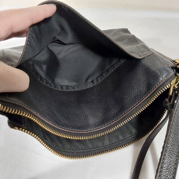 Fossil Pebbled Leather Crossbody Bag Black w Gold-Tone Hardware - Picture 7 of 11